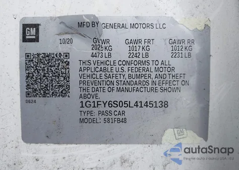2020 Chevrolet Bolt Ev Fwd Lt from USA, damaged, VIN 1G1FY6S05L4145138
